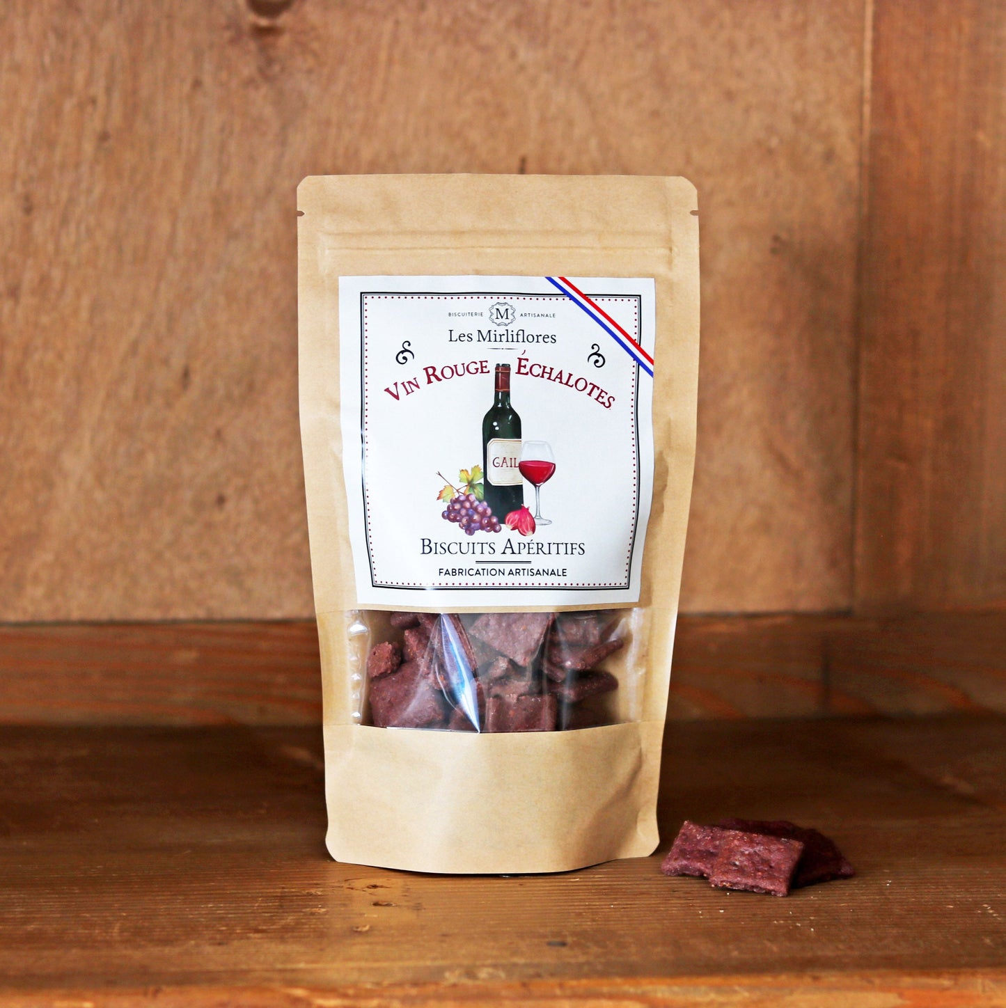 Biscuits apéritifs au vin rouge et échalotes 120gr Les Mirliflores